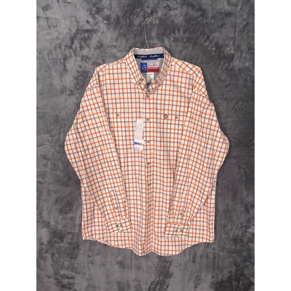 Wrangler George Strait Cowboy Cut Plaid Western Shirt Mens XL Orange White New